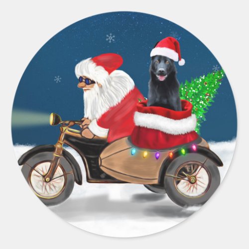 Black German Shepherd Dog Christmas Santa Claus   Classic Round Sticker