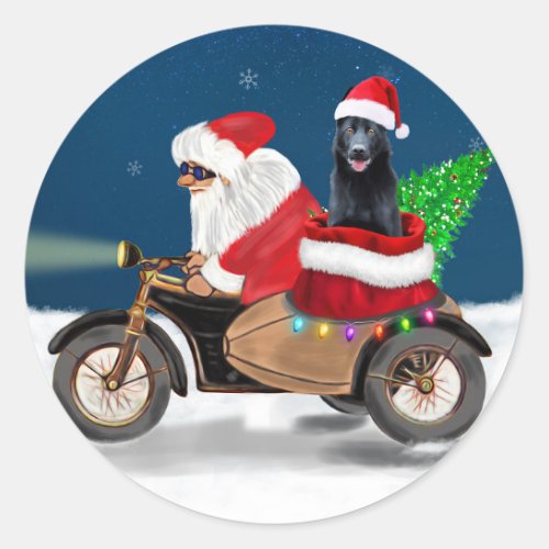 Black German Shepherd Dog Christmas Santa Claus   Classic Round Sticker