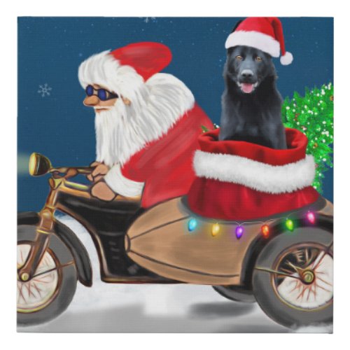 Black German Shepherd Dog Christmas Santa Claus   Faux Canvas Print