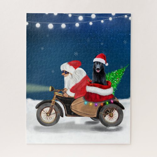 Black German Shepherd Dog Christmas Santa Claus   Jigsaw Puzzle