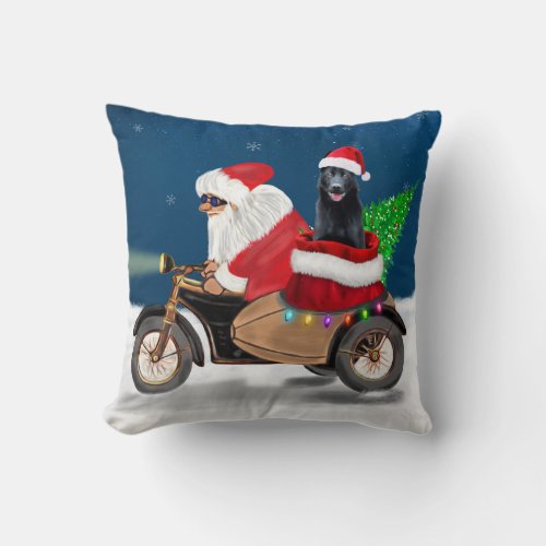 Black German Shepherd Dog Christmas Santa Claus  Throw Pillow