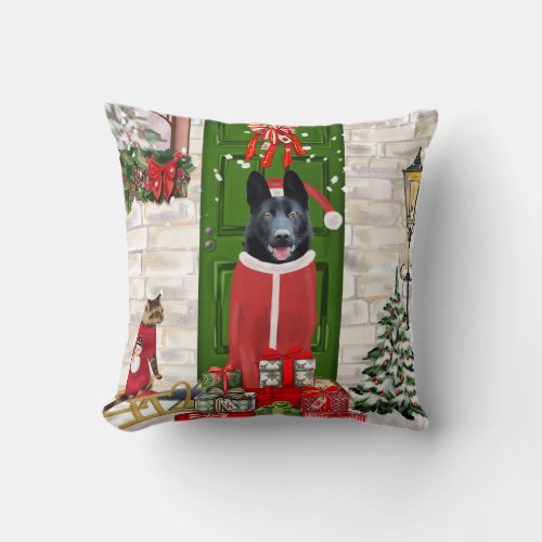 Black German Shepherd Dog Christmas Throw Pillow
