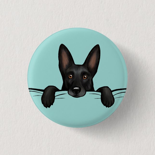 Black German Shepherd Dog Cute Button (Front)
