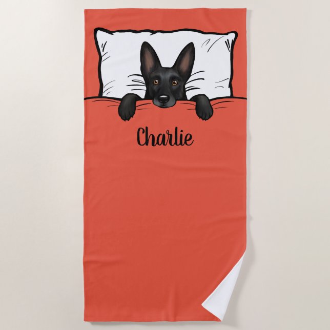 Black German Shepherd Dog Cute Personalized Beach Towel (Front)