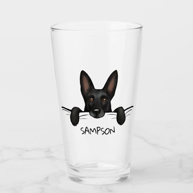 Black German Shepherd Dog Cute Personalized Glass (Front)