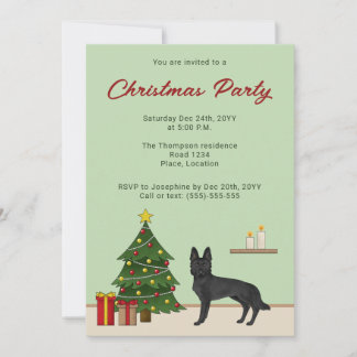 Black German Shepherd Dog Festive Christmas Party Invitation