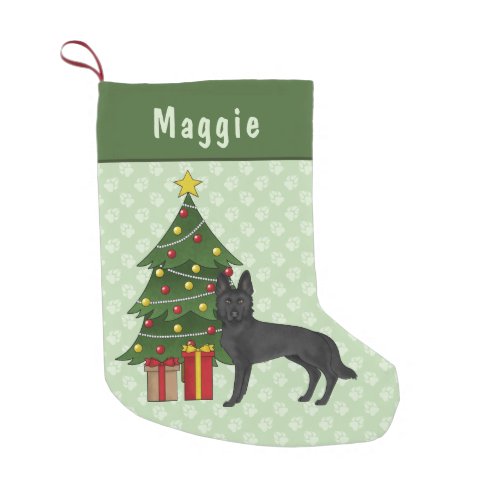 Black German Shepherd Dog Green Christmas Tree Small Christmas Stocking