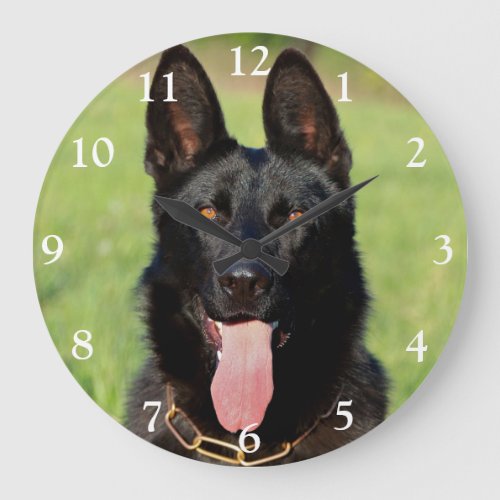 Black German Shepherd Dog _ GSD Puppy Large Clock