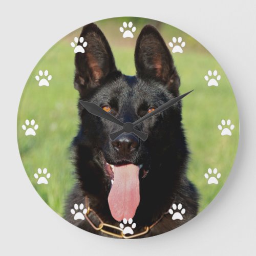 Black German Shepherd Dog _ GSD Puppy Paw Print Large Clock