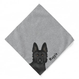 Black German Shepherd Dog Head And Custom Name Bandana