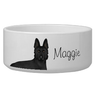 Black German Shepherd Dog Head And Custom Name Bowl