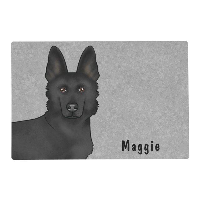 Black German Shepherd Dog Head And Custom Name Placemat (Front)