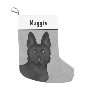 Black German Shepherd Dog Head And Custom Name Small Christmas Stocking