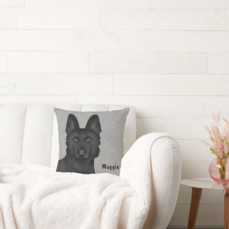 Black German Shepherd Dog Head With Custom Name Throw Pillow