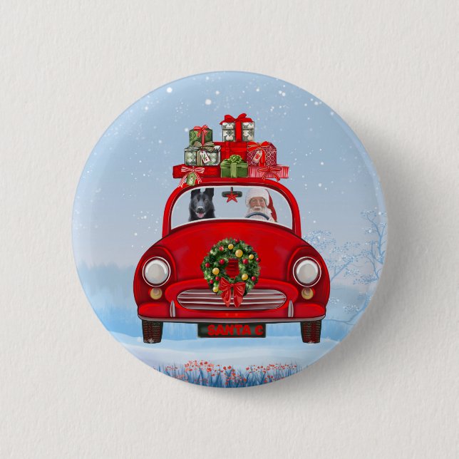 Black German Shepherd Dog In Car With Santa Claus  Button (Front)
