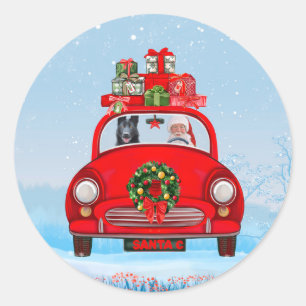 Black German Shepherd Dog In Car With Santa Claus Classic Round Sticker