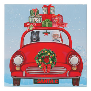 Black German Shepherd Dog In Car With Santa Claus Faux Canvas Print