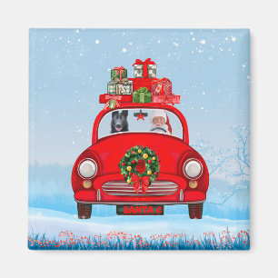 Black German Shepherd Dog In Car With Santa Claus Magnet