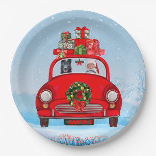 Black German Shepherd Dog In Car With Santa Claus Paper Plates