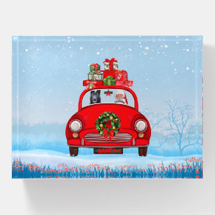 Black German Shepherd Dog In Car With Santa Claus Paperweight
