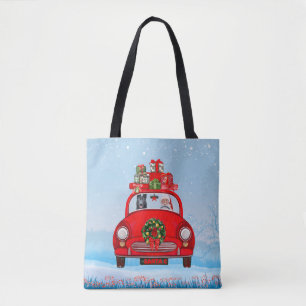 Black German Shepherd Dog In Car With Santa Claus  Tote Bag