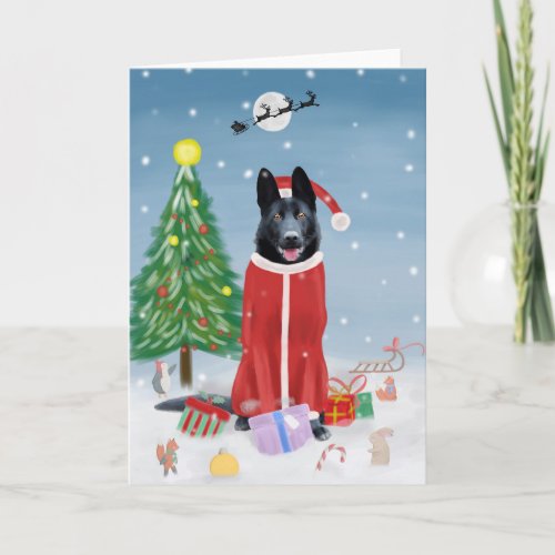 Black German Shepherd Dog in Snow Christmas Gifts  Card