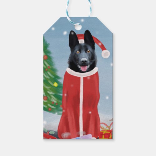 Black German Shepherd Dog in Snow Christmas Gifts Gift Tags