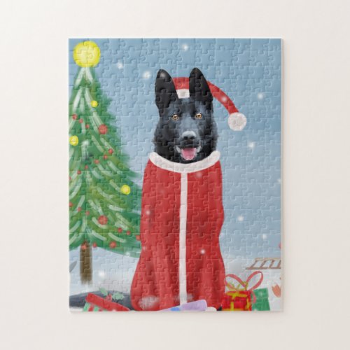 Black German Shepherd Dog in Snow Christmas Gifts  Jigsaw Puzzle