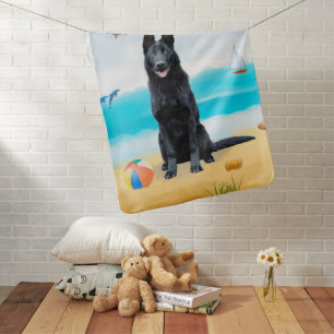 Black German Shepherd Dog on Beach Baby Blanket