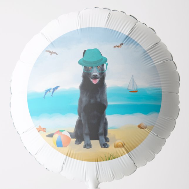 Black German Shepherd Dog on Beach Balloon (Front)