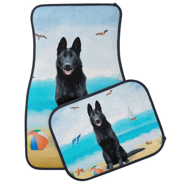 Black German Shepherd Dog on Beach  Car Floor Mat (Set)