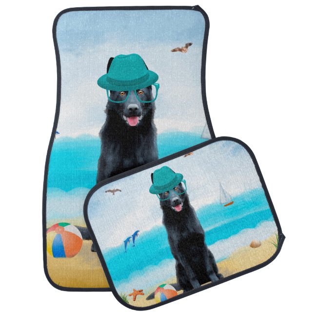 Black German Shepherd Dog on Beach Car Floor Mat (Set)