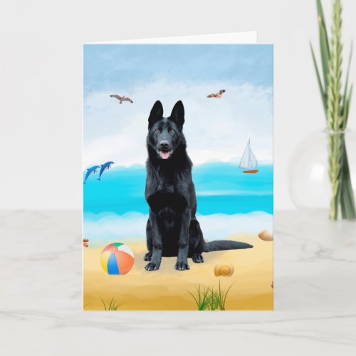 Black German Shepherd Dog on Beach  Card