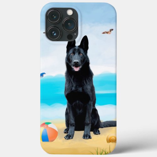 Black German Shepherd Dog on Beach iPhone 13 Pro Max Case