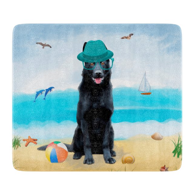 Black German Shepherd Dog on Beach Cutting Board (Front)
