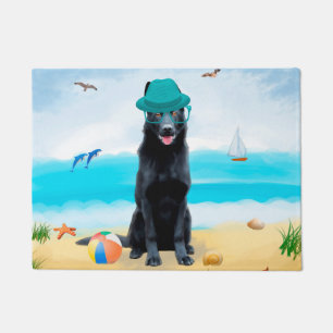 Black German Shepherd Dog on Beach Doormat