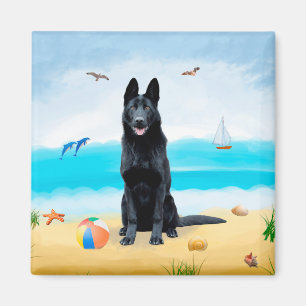 Black German Shepherd Dog on Beach Magnet