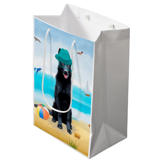 Black German Shepherd Dog on Beach Medium Gift Bag (Front Angled)
