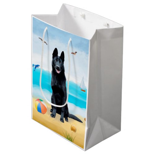 Black German Shepherd Dog on Beach Medium Gift Bag