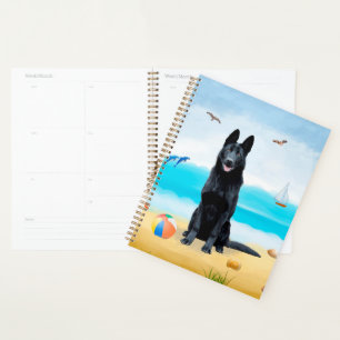 Black German Shepherd Dog on Beach Planner