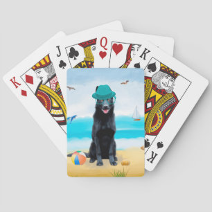 Black German Shepherd Dog on Beach Poker Cards