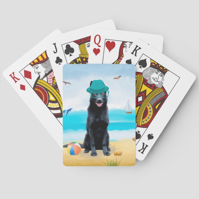 Black German Shepherd Dog on Beach Poker Cards (Back)