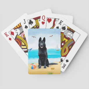 Black German Shepherd Dog on Beach Poker Cards