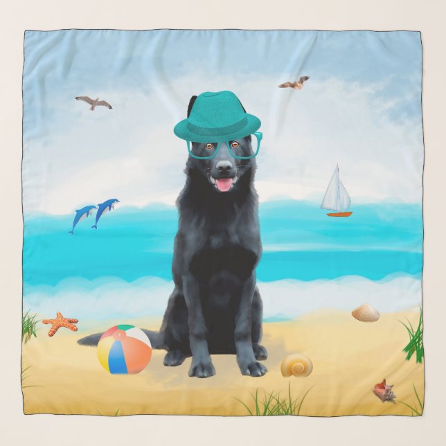 Black German Shepherd Dog on Beach Scarf (Front)
