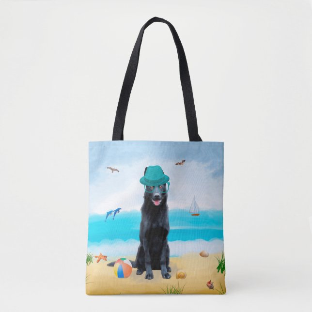 Black German Shepherd Dog on Beach Tote Bag (Front)