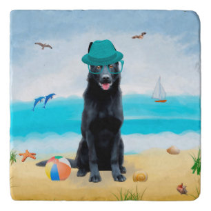 Black German Shepherd Dog on Beach Trivet