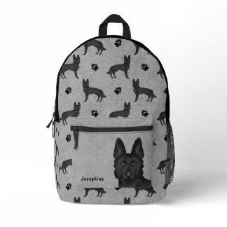 Black German Shepherd Dog Pattern With Name Gray Printed Backpack