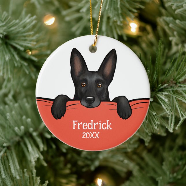 Black German Shepherd Dog Personalized Ceramic Ornament (Tree)