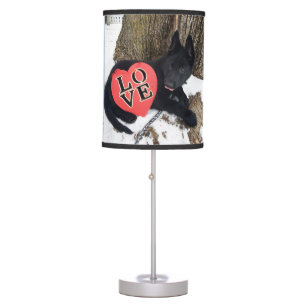 Black German Shepherd Dog & Pup Snow 3 Views, ZKA Table Lamp
