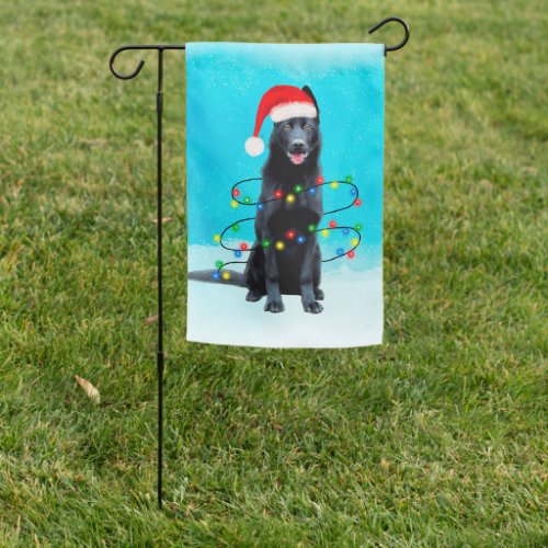 Black German Shepherd Dog Snow with Lights Garden Flag